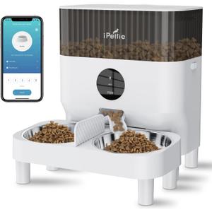 iPettie Automatic WiFi Pet Feeder for 2 Pets, 5L/21 Cup Capacity, 1-10 Meals Per Day, Adjustable Bowl Height, Smart Dog Cat Feeder with 2 Stainless Steel Bowls, Voice Recording, 2.4G WiFi App Control (White)