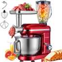 VIVOHOME 3-in-1 Stand Mixer, 6 Quart Electric Tilt-Head Kitchen Mixer with Bowl, Multifunctional Food Mixer with Meat Grinder and Blender Attachments, Dough Hook, Beater, and Whisk, Red