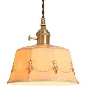 Vintage Ceramic Pendant Light Kitchen Island White Milk Glass Pendant Lighting Farmhouse Vintage Ceiling Hanging Lamp Nordic Mid Century Modern Chandelier for Dining Room Girls Bedroom