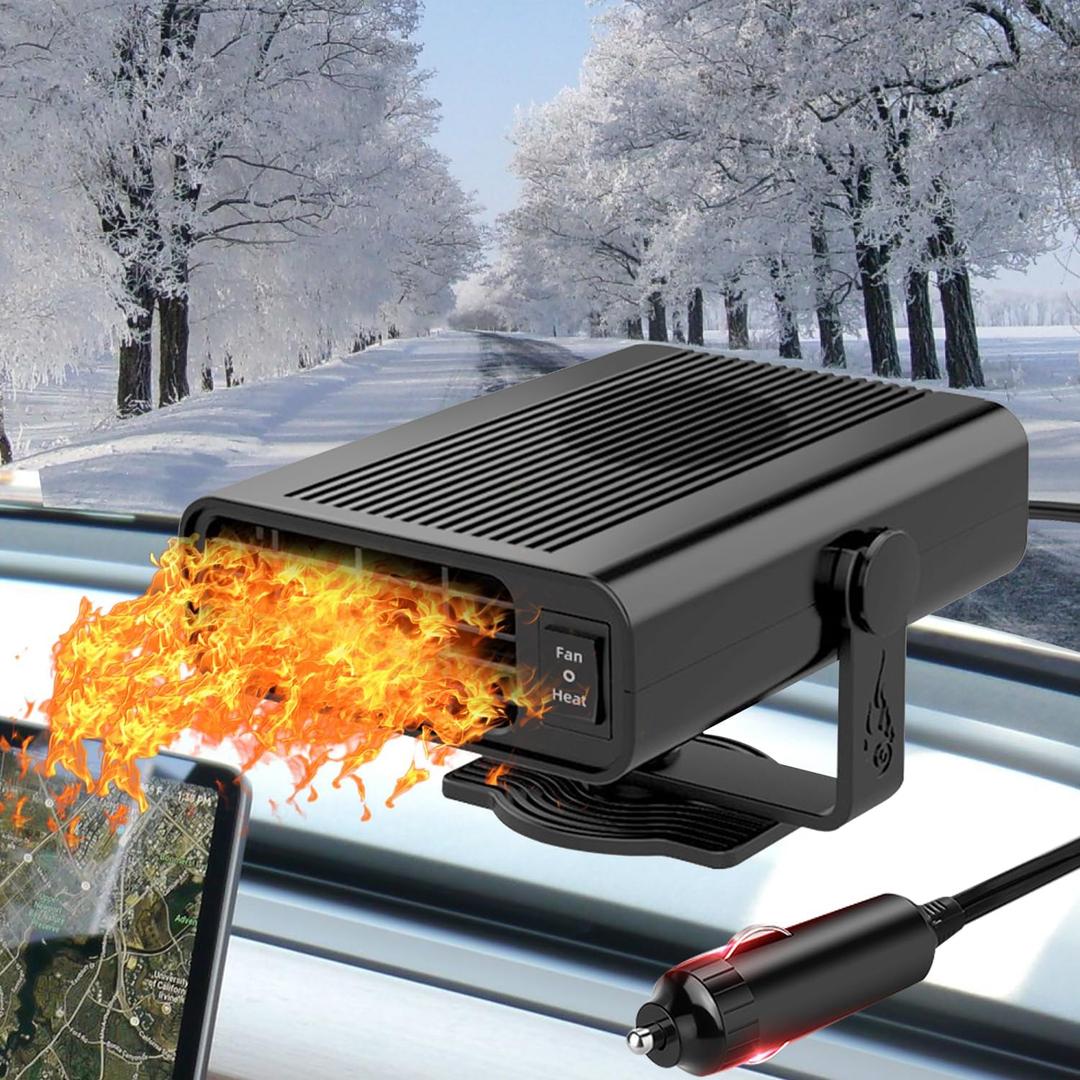 Car Heater, Car Heater That Plugs into Cigarette Lighter, 200W Portable Car Heaters and Car Defroster Windshield Defogger, 12V Heater for Car with 360 Degree Rotary Base