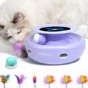 ORSDA Cat Toys, 2-in-1 Interactive Cat Toys for Indoor Cats, Automatic Cat Toy Balls, Mice Toys Ambush Feather Kitten Toys with 7pcs Attachments, Dual Power Supplies, Adjustable Speed, Auto On/Off (Periwinkle)