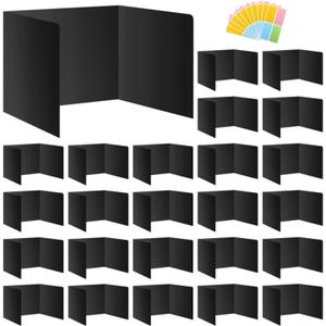 24 Pack Black Desk Dividers for Students, Privacy Shields Folder for Students, Durable & Waterproof Plastic Study Board, Classroom Teacher Supplies Test Divider, Includes 40pcs Extra Labels