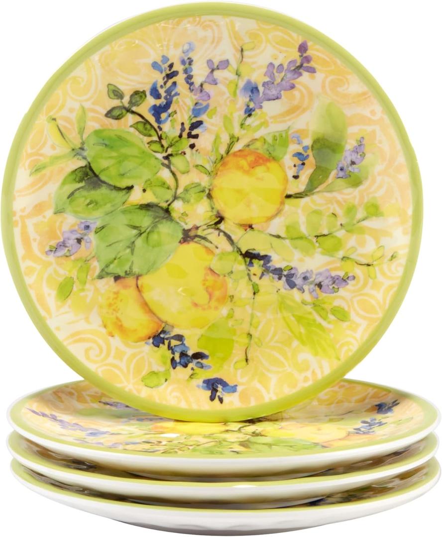 Certified International Lemon Zest Canape Plate Set, 6-inch Diameter, Set of 4, For Everyday Use, Kitchen Accessories, Party Celebration