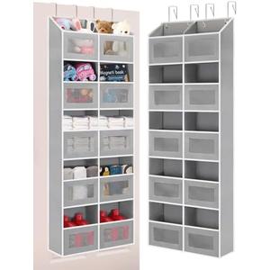 Over the Door Organizer Hanging- 10 Compartments, 80 lbs Load Behind Door Stuffed Animal Storage, Extra Large Toys Storage Organization for Bedroom, Bathroom, Closet, Nursery, Shoes, Diaper (grey)