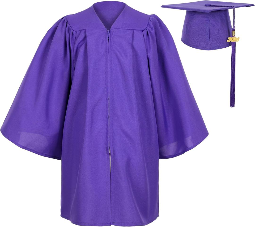 Matte Kindergarten Preschool Graduation Gown and Cap Set with Year Tassel for Kids (Purple)