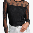 AKEWEI Womens Sexy Sheer Mesh Long Sleeve Tops Crew Neck Double Layered Tee Shirts Going Out Party Club Night Lace Blouse M