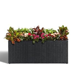 LEWIS&WAYNE Large Rectangular Block Planter Box Handmade Wicker Tall Planters for Outdoor Plants with Removable Liners Modern Planter for Indoor Outdoor Patio Deck - Black, 36''x12''x16''