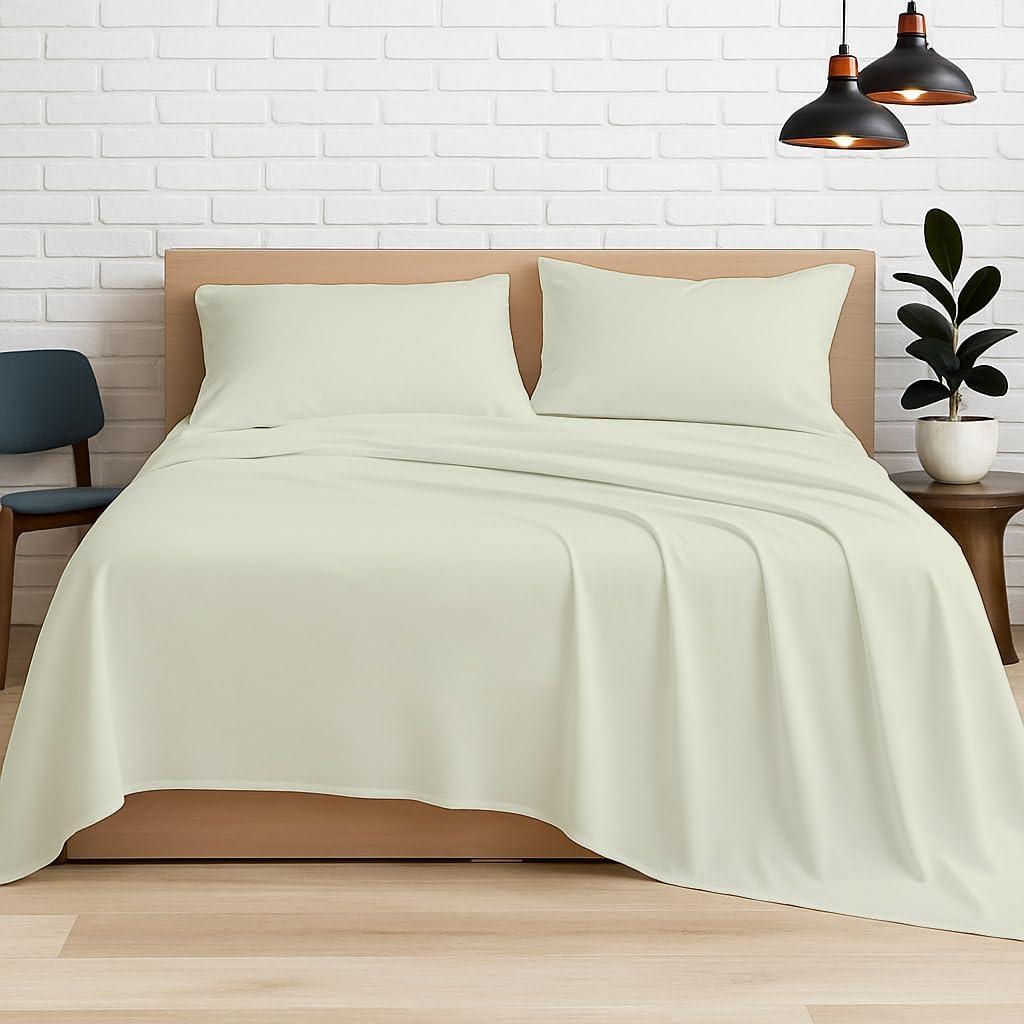 Luxury Egyptian Cotton Sheets Queen Size, Deep Pocket Fitted Sheet Fits 18"-24" Mattress, Soft, Breathable, Hotel Quality Bed Sheets, 4-Piece Queen Set, Ivory Solid, Cooling Cotton Bedding