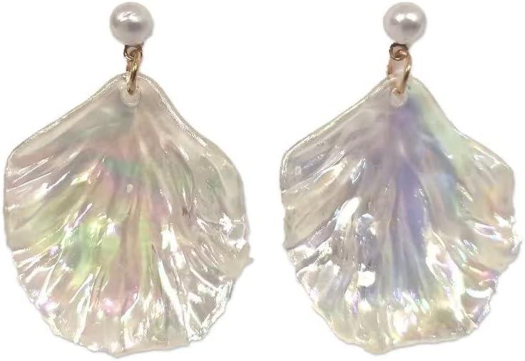Ocean Earrings for Women - Color Change Big Seashell Pearls Sea Pearl Earrings - Seashell Dangle Summer Beach Jewelry