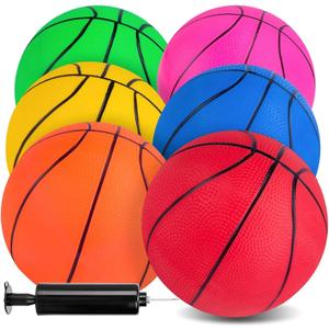 3 otters 6 Pack Mini Basketballs, 7.5 Inch Basketball Set with Pump for Kids Swimming Pool Toy, Mini Basketball Hoop, Outdoors Party Favors