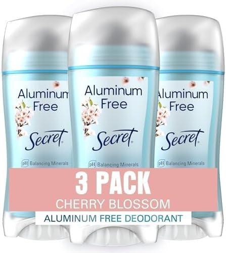 Secret Aluminum Free Deodorant for Women, 48hr Odor Protection, Free of Parabens Dyes Talc & Baking Soda, PH Balancing Minerals, Dry Solid, Cherry Blossom Scent, 2.4 oz (Pack Of 3)