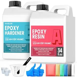 NASUBI Epoxy Resin Kit - 68OZ Crystal Clear Resin for Crafts, Mold, Wood, Jewelry Making, Art Casting Resin for Art, NO Bubble, 2 Part Clear Epoxy with Silicone Cups, Sticks, Pigment