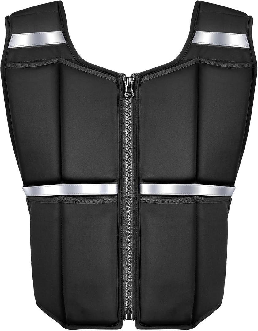 Adjustable Weighted Vest Men 2-35 lbs, Rucking Vests for Walking with Zipper/ 16pcs Silicone Weights, US PATENT Strength Training Workout Vest for Running GYM Home, Removable Reflective Strips