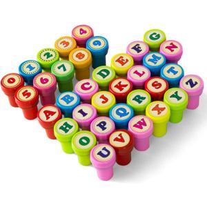 KESOTE Number & Alphabet Stamp for Kids, Self Ink Stamp Set Birthday Gift, Party Favor, Teacher Stamps