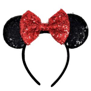 ASHONE Mouse Ears Headbands for Women Groups Mouse Ears Shiny Bows for Birthday Themed Events Accessories Party (Red, One Size) (1 Count (Pack of 1))