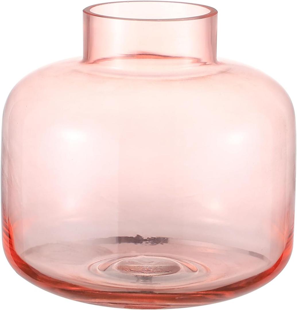 Pink Glass Vase, Short Flower Vase, Round Glass Vases for Flowers, 6 Inch Small Glass Vases for Living Room, Dining Table, Wedding, Bookshelf, Office, Coffee Table