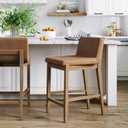 Nathan James Gracie Modern Counter Height Bar Stool with Back, Counter Stool Upholstered Chair with PU Leather and Brushed Wooden Legs, Light Brown, Counter Height - Single