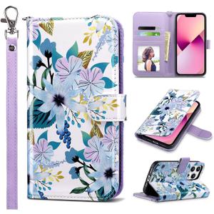 ULAK Compatible with iPhone 13 Pro Max Wallet Case for Women with Credit Card Holders, Designed Flip PU Leather Kickstand Shockproof Protective Cover for iPhone 13 Pro Max 6.7 inch, Blossom
