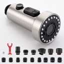 J-HVA Pull Down Kitchen Faucet Sprayer Head Replacement Part, 3 Function Pull Out Sink Sprayer Replacement Nozzle with 15 Adapters, Kitchen Faucet Head Hose Spray Tap Spout, Brushed Nickel