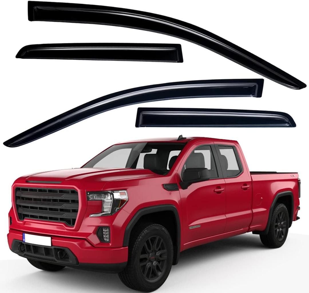 Lightronic Extra Durable Outside-Mount Auto Vent Window Visors, Fits 2019-2025 Chevrolet Silverado & GMC Sierra 1500 Double Cab, UV-Protect Rain Guards, Original Wind Deflectors, Dark Smoke, 4-Pcs