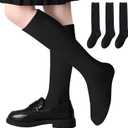 Girls Knee High Socks Seamless Boys School Uniform Socks Kids Knee High Stockings Long Tube Sock 3 Pairs (Black)