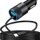 [Apple MFi Certified] iPhone 16 Car Charger Fast Charging, Braveridge 75W USB-C PD&QC Car Power Cigarette Lighter USB Charger with 6FT Type-C Cable for iPhone 16 Pro/16 Plus/16 Pro Max/15/15 Pro/iPad