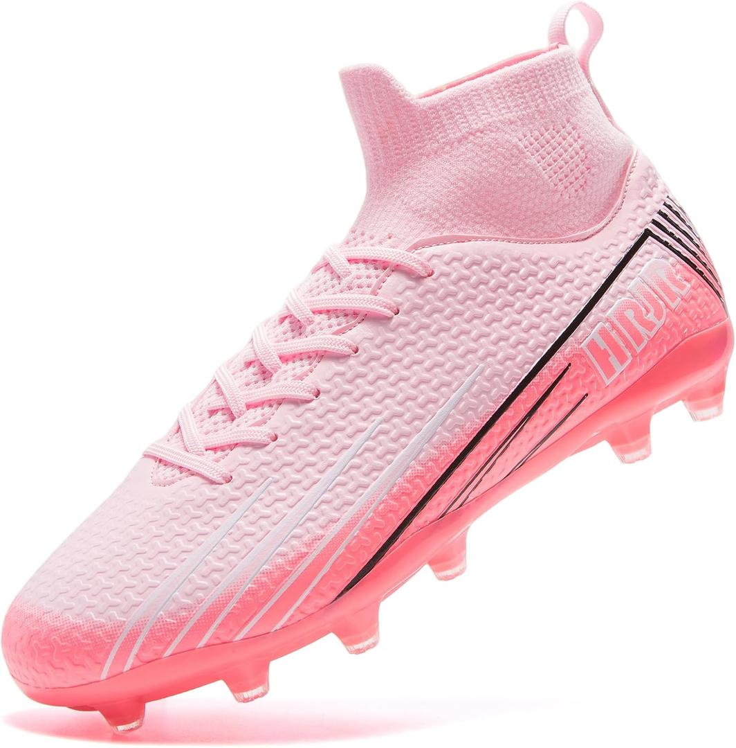 HRJR Mens Soccer Cleats Football Cleats High-Top Sneaker Pink, 5.5