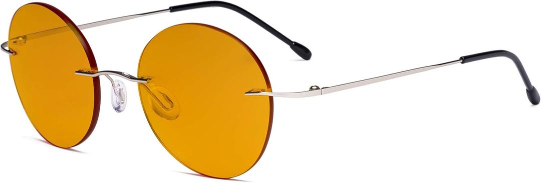 Eyekepper Frameless Blue Light Blocking Glasses with Orange Tinted Lens for Sleeping - Round Rimless Computer Reading Glasses Men Women Silver +1.50