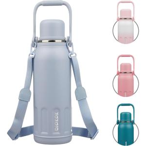 BJPKPK Insulated Thermos Water Bottle with Handle and Lid 50oz BPA Free Stainless Steel Water Bottles for Cold and Hot Beverages,Blue Haze