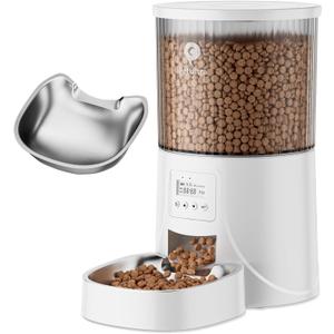 PETULTRA Automatic Cat Feeder: 4L Timed Cats Food Dispenser Programmable 1-6 Meal for Cat and Small Medium Dog- Auto Pet Feeder Dual Power Supply with Stainless Steel& | Detachable Washable White