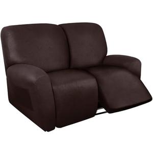 ANARACHON Loveseat Recliner Cover Leather Look Recliner Loveseat Covers Recliner Sofa Cover for 2 Seater Reclining Couch Spandex Fabric Washable 6 Pieces (2 Seater, 01 Chocolate)
