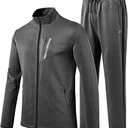 MoFiz Men's Tracksuits,Full Zip Sweat Suits For men,Solid Jogger Sets Windbreakers Jacket Men Zipper Pockets Pants 2 Piece Outfits Dark Grey LARGE
