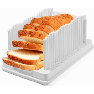 Bread Slicer for Homemade Bread, Bread Slicing Guide Adjustable Width, 3 Thickness Options with Crumb Tray, Foldable Slicer Guide, Compact Bread Cutting Guide For Homemade Bread, Bagels, Sandwich