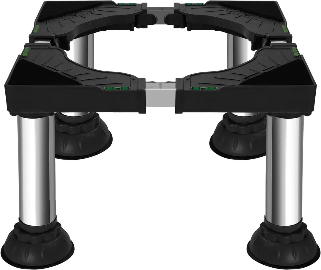 12.2" to 13.4" Height Mini Fridge Stand Adjustable Washer and Dryer Pedestals Stand with 4 Strong Feet Heavy Duty Laundry Pedestal for 16-24 Inch Appliance 460 Pounds Stand (Black)