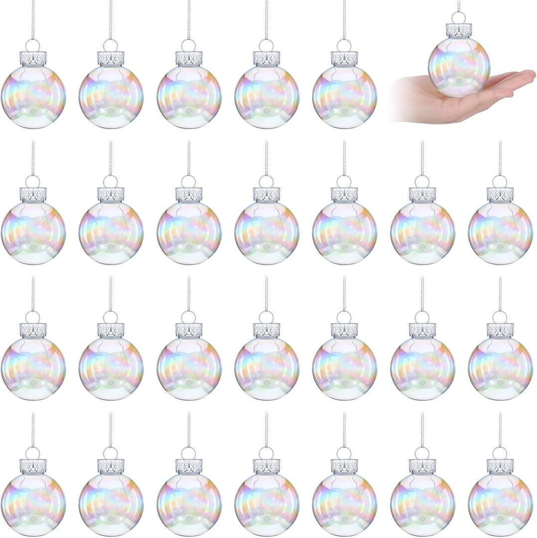 Funtery 24 Pcs Christmas Iridescent Clear Ornaments Balls Iridescent Christmas Balls for Tree Crafts Fillable Transparent DIY Hanging 2.5 Inch Rainbow Ball for Holiday Decor (Iridescence Style)