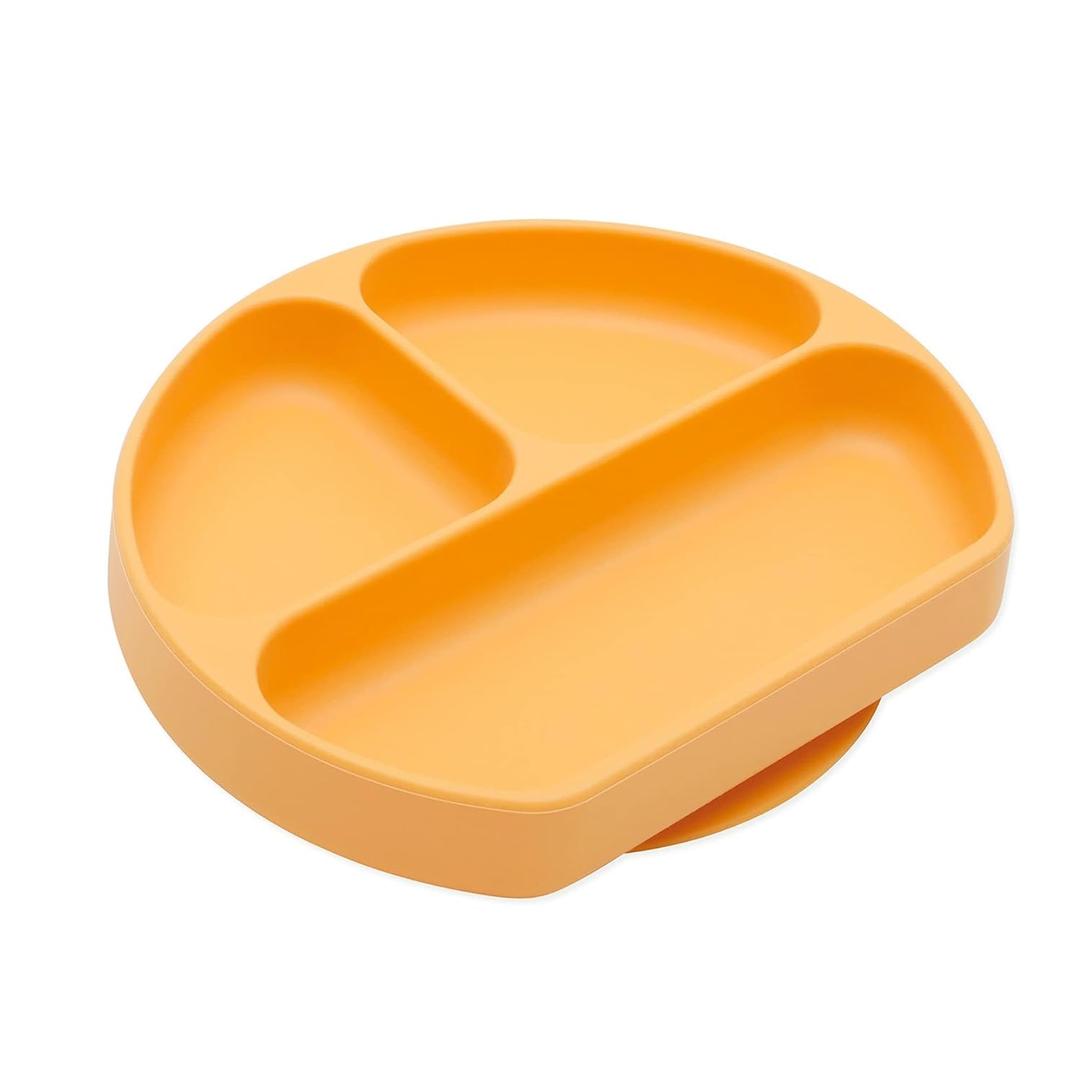 Bumkins Toddler and Baby Suction Plate, Silicone Divided Grip Dish, Babies and Kids, Baby Led Weaning, Children Feeding Supplies, Non Skid Sticky Bottom, Platinum Silicone, 6 Months Up, Tangerine