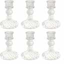 ECHFSM Glass Candlestick Holder,Striped Taper Candle Holders,Set of 6 Candle Stand for Table Centerpieces, Home Decor,Weddings,Festival and Parties (Clear Dimond Pattern)