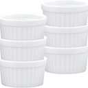 HIC Kitchen Souffle Ramekin, Fine Porcelain, For Baking Custards, Souffles, Condiments, And Desserts, 3-Ounce Capacity, Set of 5