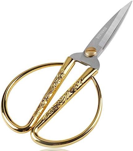 Chinoiserie Dragon and Phoenix Chinese Scissors Stainless Steel, Gold Plated Tailor Sewing Scissors for Household Handicrafts Bonsai Kitchen