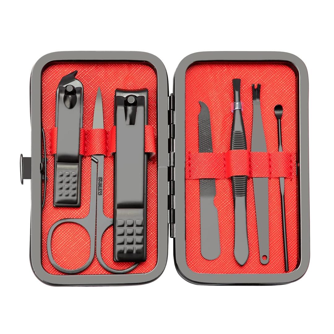 Manicure Set 7 in 1 Stainless Steel Nail Kit Gifts for Men Teens Pedicure Toe Tools with Case for Cleaning Feet Cuticle Travel Business Trips Essentials Care Thanksgiving Basket Stocking Stuffers (Black)