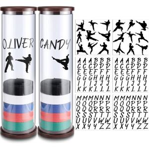 Tatuo 20 Belts Acrylic Karate Belt Display Rack with 6 Sheets Stickers Martial Arts Belt Display Holder Taekwondo Belt Display for Adults Karate Belt Holder Gifts Cylinder Belt Display