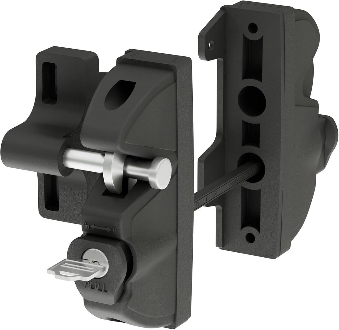 Key Lockable 2 Way Gate Latch,Key Operates on Both Sides of Gate,2 Sided Gate Fence Lock for Outdoor Gates,Locking Gate Door Lock Fence Latch Gate Hardware for Metal,Wood,Vinyl Fence,Black Finish
