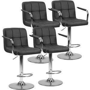 DUMOS Bar Stools Set of 4, Adjustable Swivel Bar Chairs with Padded Armrests and Ergonomic Backrest for Kitchen Island Counter Pub Dining Room, Water-Resistant PU Leather, Black