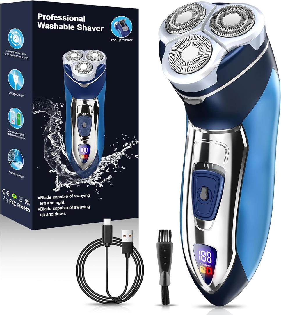 Electric Razor for Men, Rechargeable Electric Shavers for Men Face,LED Display,Wet/Dry Waterproof Men's Electric shavers, Cordless Razor with Pop Up Trimmer