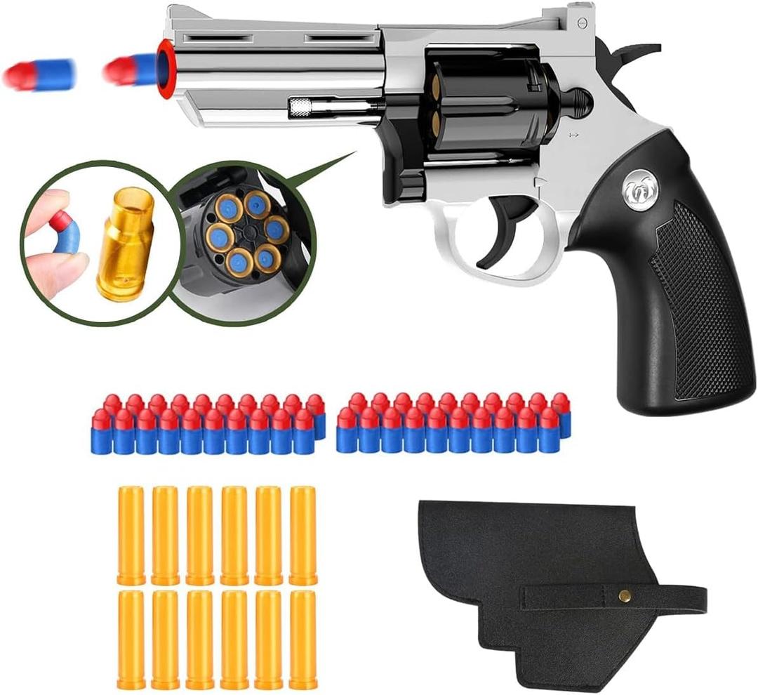 Toy Gun, Soft Bullet Toy Revolver, Game Catapult Toy Gun Foam Blaster, can fire Sponge Bullets, Educational Model Toys, Suitable for Children's Gifts from 6 Years Old (Silver)