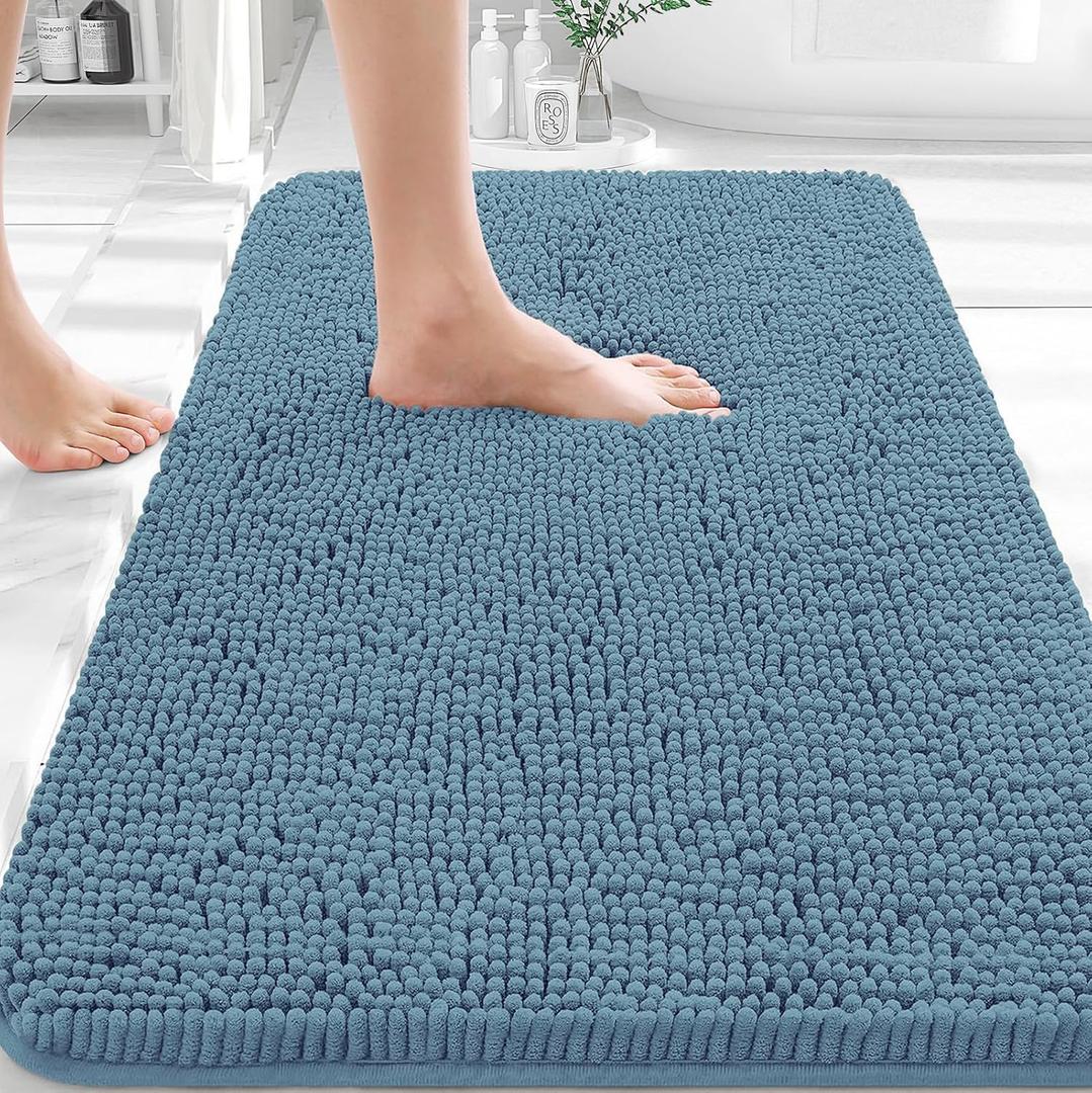 OLANLY Bathroom Rugs 30x20, Extra Soft Absorbent Chenille Bath Rugs, Rubber Backing Quick Dry, Machine Washable Bath Mats for Bathroom Floor, Tub and Shower, Home Decor Accessories, Airy Blue