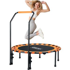 AOTOB 40/48" Fitness Trampoline for Adult, Max Load 450 LBS, Foldable Mini Trampoline with Durable Bungees,Small Rebounder Exercise Trampoline with Bar for Workout for Quiet & Safely Cushioned Bounce (Orange)