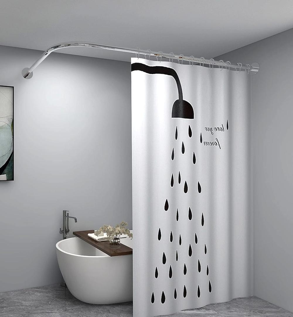 Corner Shower Curtain Rod, Size 60"x30", Silver Color, Stainless Steel 304, L Shaped, No Drill Curtain Rod for Bathtub