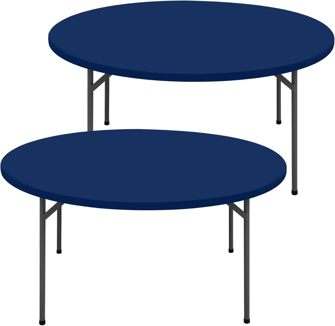 Moosfor Round Spandex Tablecloth 2 Pack, Elastic Fitted Waterproof Tablecloths for 18"-24" Tables, Stretch Washable Picnic Table Cover for Camping, Dining, Indoor and Outdoor, Navy