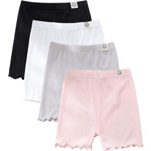 4 Pack Girls Bike Shorts Under Dress Ice Silk Safety Shorts for Toddler Kids Cartwheel Dance Summer (Black,white,pink,gray) size is 7-8 Years
